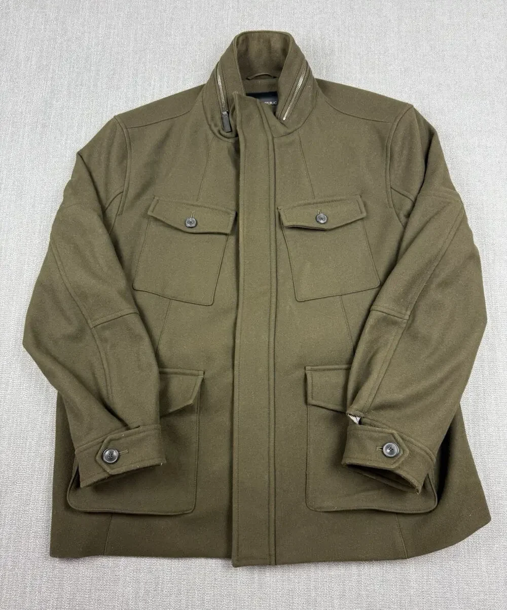 Banana Republic Mario Bellucci Wool Field Jacket Coat Olive Green Mens XXL Hood